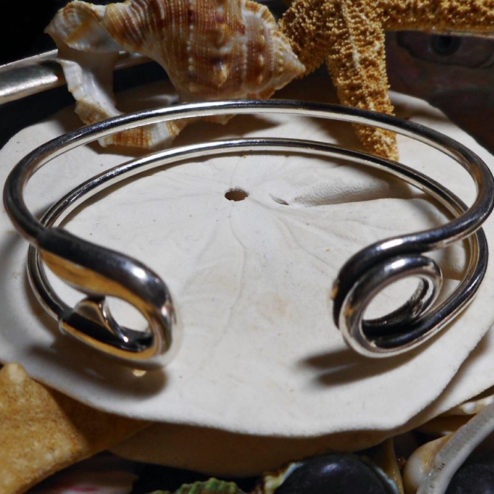 Solid Sterling Silver Safety Pin Bangle Bracelet